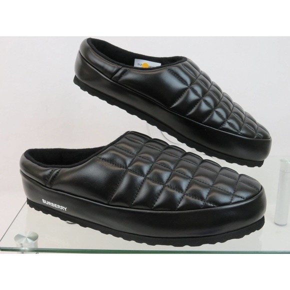 BURBERRY NORTHAVEN BLACK QUILTED CHECK LEATHER LOGO LOAFER SLIPPERS 41 US 8 - Picture 6 of 13
